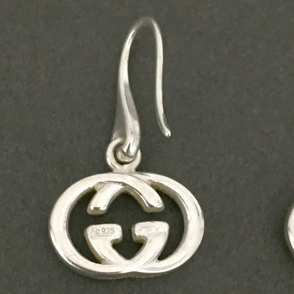 GUCCI SILVER 925 INTERLOCKING G LOGO PIERCED EARRINGS/1A7175 - Picture 11 of 14